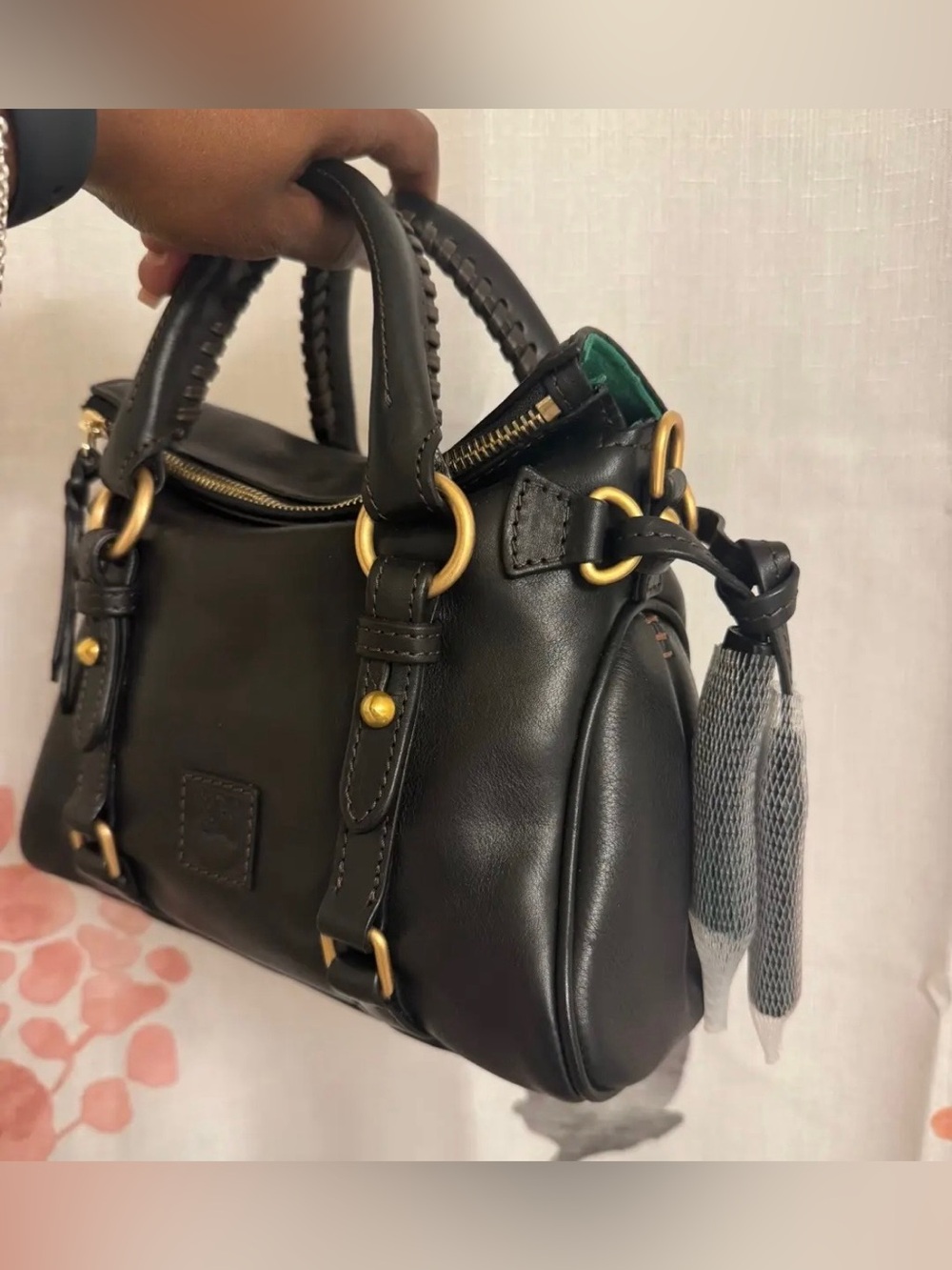 Dooney & Bourke Micro Florentine Black Leather Satchel Handbag New Condition